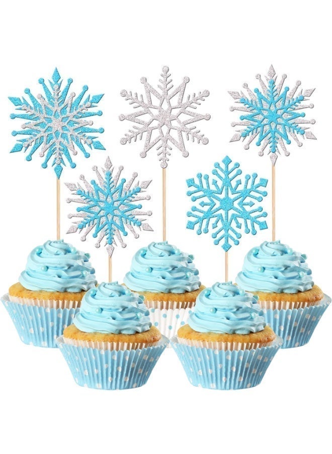 12PCS Frozen Cake Toppers Set Glitter Snowflake Themed Birthday Party Supplies Dessert Cupcake Decoration Picks for Girl‘s Birthday - Image 1